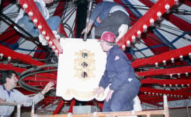 Installing the doghouse on the C.W. Parker 119 carousel, [betweeen Feb. 20 and Mar. 26, 1993] thumbnail