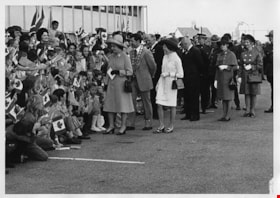Queen Elizabeth II and officials at Royal visit to Burnaby Municipal Hall, 7 May 1971 thumbnail