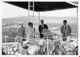 Queen Elizabeth II, Prince Phillip and officials during Royal visit to Burnaby Municipal Hall, 7 May 1971 thumbnail