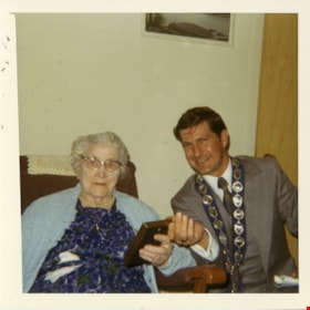 Jensine Andersen receiving pioneer medallion, [16 May 1971] thumbnail