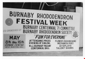 Burnaby Rhododendron Festival Week sign, May 1971 thumbnail