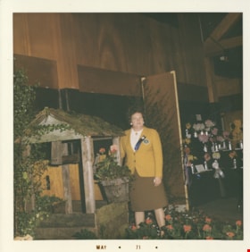 Rose Bancroft with Burnaby Rhododendron Festival display, May 1971 thumbnail