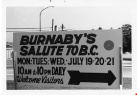 Burnaby's Salute to B.C. sign, July 1971 thumbnail