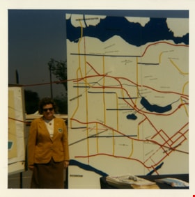 Rose Bancroft with map of Burnaby, 1971 thumbnail