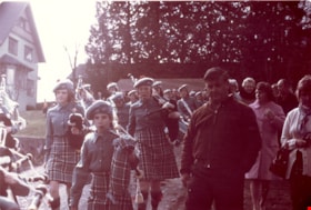 Bagpipe band in parade for Heritage Village sod-turning, 11 April 1971 thumbnail