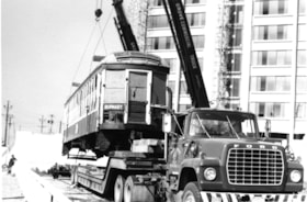 Interurban tram 1223 being transported, [1971] thumbnail