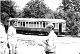 Men and tram car at Heritage Village, [1971] thumbnail