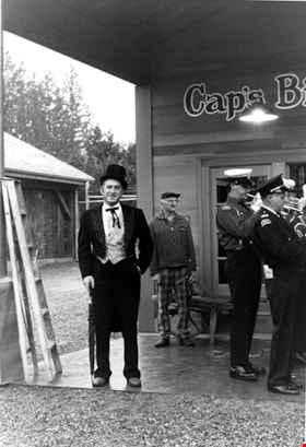 Costumed man and Fire Department band at opening of Heritage Village, November 1971 thumbnail