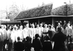 Mens choir peforming at opening of Heritage Village, November 1971 thumbnail