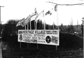 Sign for Heritage Village official opening, November 1971 thumbnail
