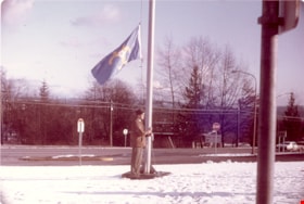 Centennial year flag raising, Burnaby Municipal Hall, 1 Jan 1971 thumbnail