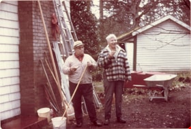Sandy Stewart and James Barrington outside of Elworth house, April 1971 thumbnail