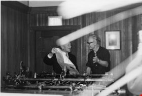 Governor General Roland Michener with pressman in Heritage Village, 19 November 1971 thumbnail