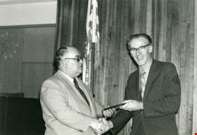 Mayor Bob Prittie presenting an award to James A. Barrington, [1971] thumbnail