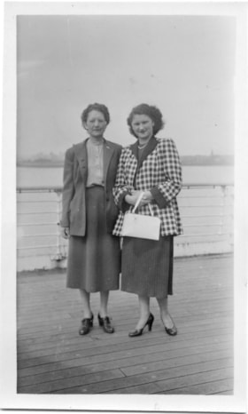 Rhoda Jeffers with woman on boat deck, [1952] thumbnail