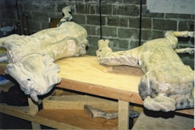 Carousel horses during restoration, [between 1990 and 1992] thumbnail