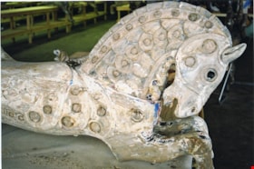 Carousel horse named Valiant under restoration, [between 1990 and 1992] thumbnail