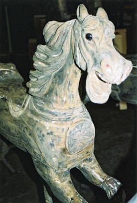 Carousel horse named Venus under restoration, [between 1990 and 1992] thumbnail