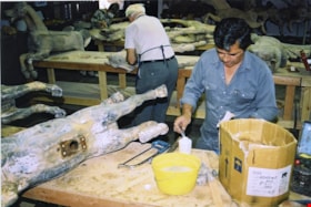 Barry Blomskog working on restoration of carousel horses, [between 1990 and 1992] thumbnail