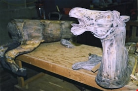 C.W. Parker no. 119 caousel horse in pieces during the restoration, [between 1990 and 1992] thumbnail