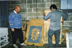 Darryl Irwin and Barry Blomskog with scenery from the doghouse, [between 1990 and 1992] thumbnail