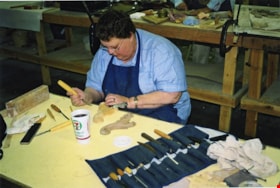 Volunteer carving pieces of the scenery, [between 1990 and 1992] thumbnail