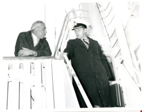 Harold Winch on board a Canadian Navy craft, [196-] thumbnail