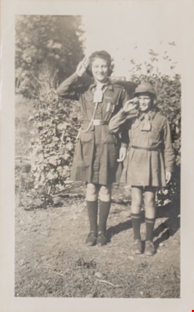 Ivy and Margaret McGeachie saluting, 1942 thumbnail