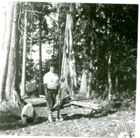 Sherry Bryan at Pioneer Site at Burnaby Site, Jul 1960 thumbnail