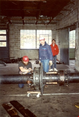 Parker carousel center pole and ring gear at warehouse, [1990-1993] thumbnail