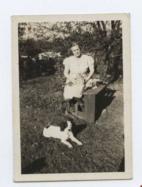 Bertha Shankie in garden with pets, [between 1930 and 1940] (date of original) thumbnail