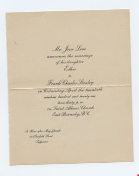 Wedding invitation, 1921 (date of original) thumbnail