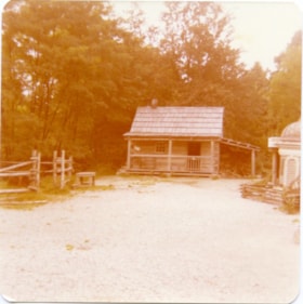 Log cabin exhibit at Heritage Village, [between 1971 and 1979] thumbnail