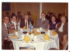 Six people at a banquet table at the Heritage Village Museum's 10th anniversary., Nov. 1, 1981 thumbnail
