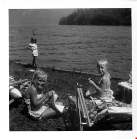 Marie and Ruth Sanders with friend at Whatcom Lake, July 1966 thumbnail