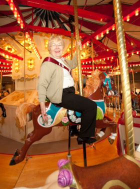 Annie Boulanger and carousel horse named Dyck at Carousel's 100th Anniversary Event, May 5, 2012 thumbnail