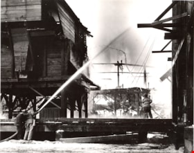 Fire fighters battling fire at Kapoor Sawmills Ltd., 14 Jan. 1947 (date of original), copied 2004 thumbnail