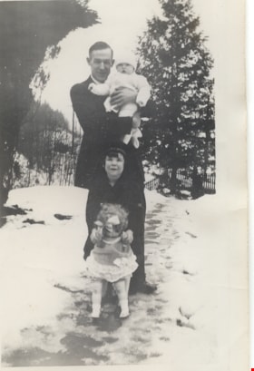 Eleanor and Louise Irwin with Uncle Fred in snow, [1928] (date of original), copied 2004 thumbnail
