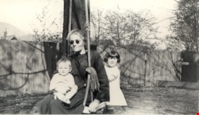 Grandma Taylor on swing with Louise and Eleanor, [1928] (date of original), copied 2004 thumbnail