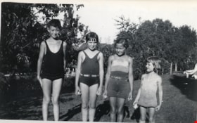 Bobby and Maureen Johnston and Eleanor and Louise Irwin in swimsuits, [1933] (date of original), copied 2004 thumbnail