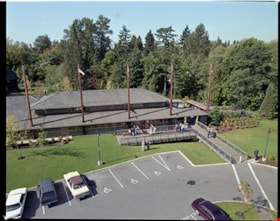 Bird's eye view of Burnaby Village Museum administration building, 15 Sep. 1992 thumbnail