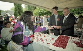 Officials serving Canada Day cake, July 1997 thumbnail