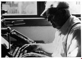 John Burton working on linotype machine, [197-] thumbnail
