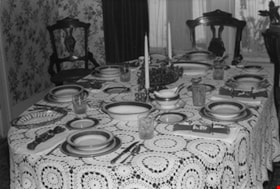 Dining table set in Elworth house, [1990] thumbnail