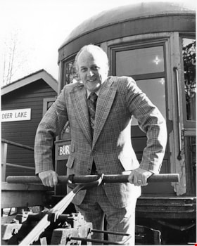 Bill Lewarne on handcar, [between 1975 and 1976] thumbnail