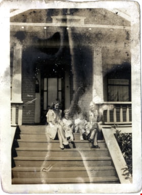 Margaret and Louise Knight on steps of family home, [193-] thumbnail