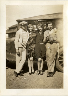 Fred, Margaret and Naida Knight with young man, [193-] thumbnail