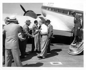 Executive and managers arriving at Vancouver Airport, 12 Jul. 1954 thumbnail