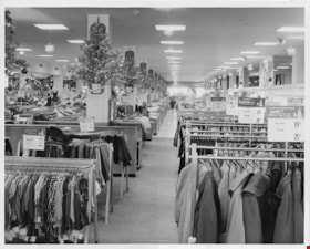 Interior of Simpons Sears with racks of clothing, [1954 or 1955] thumbnail