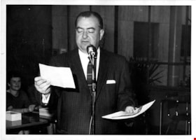 T. Boyd Haskell speaking at microphone, [1958] thumbnail